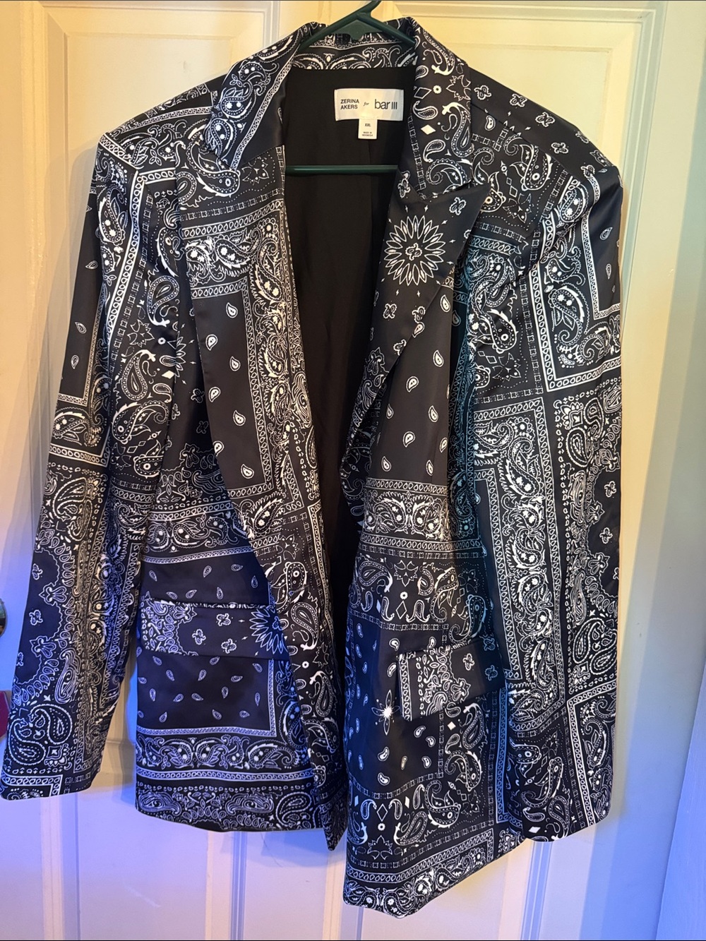Bar III Black Paisley Bandana Print Blazer